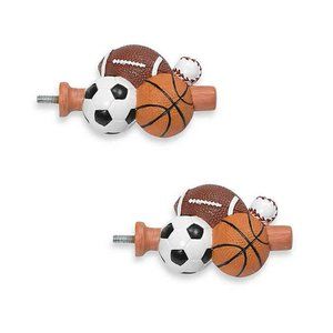 Cambria Sports Balls Curtain Rod Finials NEW